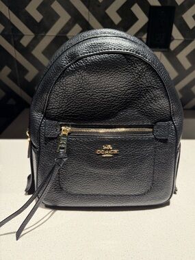 Coach Black Pebbled Leather Mini Backpack with Gold Hardware